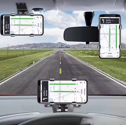 Dashboard Car Phone Holder ABS β 360Β° Rotatable Mobile Phone Sun Visor & Rear View Mirror Mount Support for Smartphones